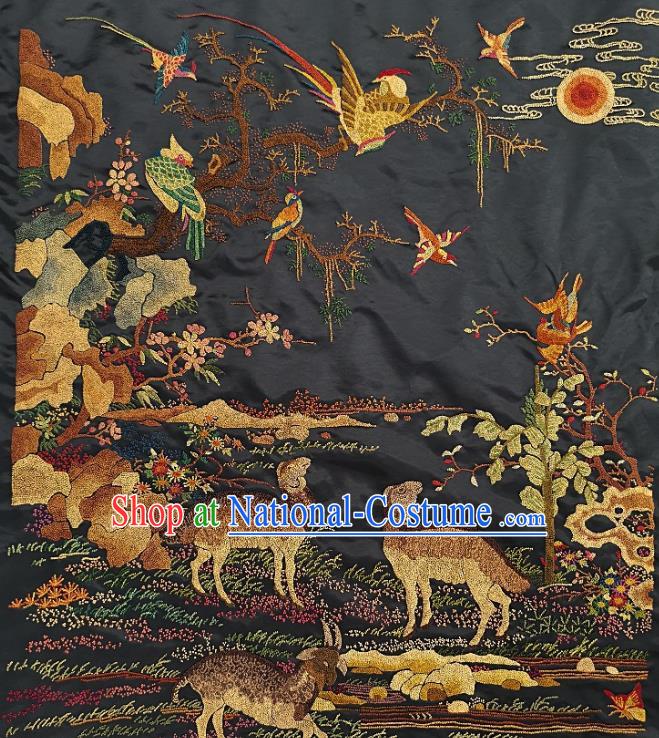 Chinese Traditional Embroidered Bird Sheep Fabric Patches Handmade Embroidery Craft Embroidering Silk Applique