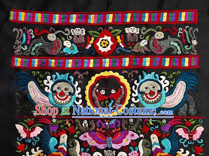 Chinese Traditional Embroidered Blue Lion Fabric Patches Handmade Embroidery Craft Miao Ethnic Accessories Embroidering Butterfly Applique