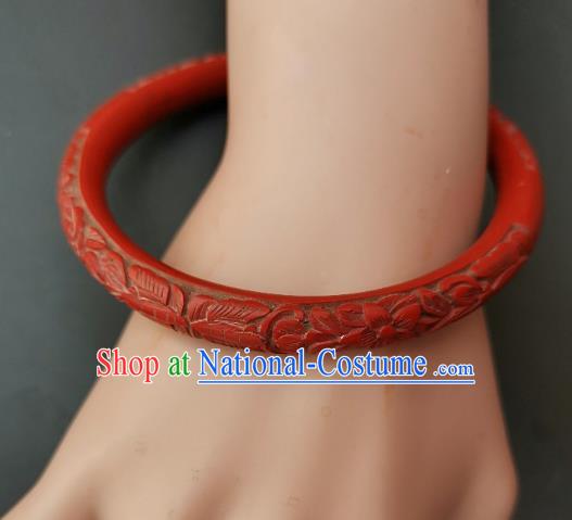 Chinese Traditional Handmade Carving Craft Red Lacquerware Bracelet Accessories