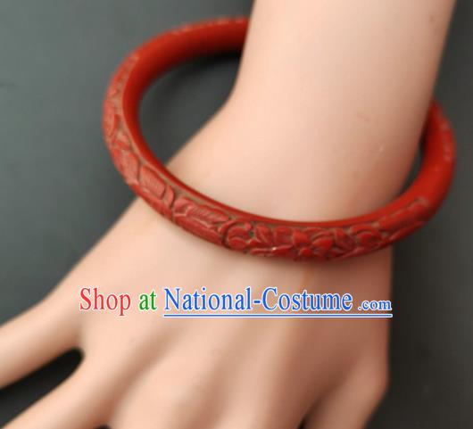 Chinese Traditional Handmade Carving Craft Red Lacquerware Bracelet Accessories