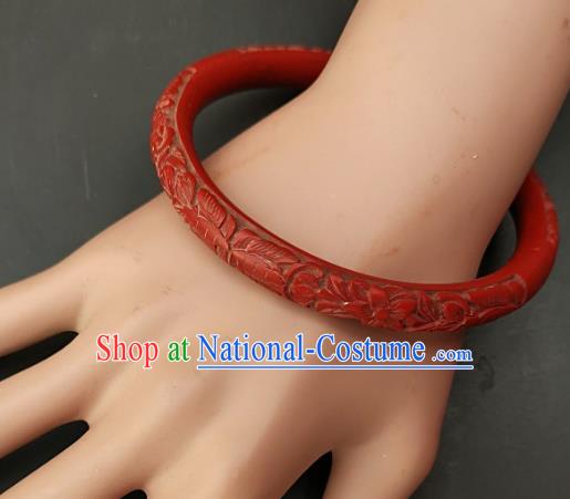 Chinese Traditional Handmade Carving Craft Red Lacquerware Bracelet Accessories