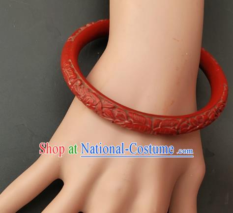 Chinese Traditional Handmade Carving Craft Red Lacquerware Bracelet Accessories