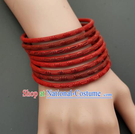 Chinese Traditional Handmade Carving Craft Red Lacquerware Bracelet Accessories