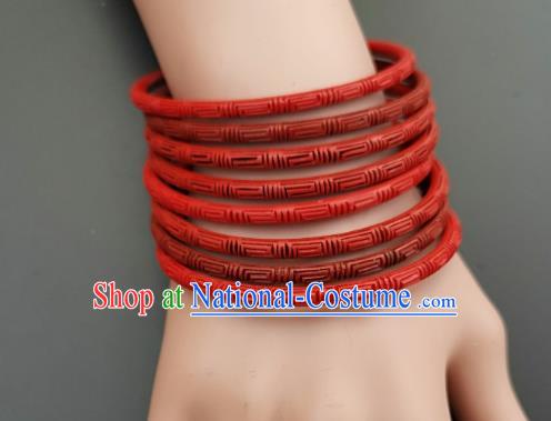 Chinese Traditional Handmade Carving Craft Red Lacquerware Bracelet Accessories