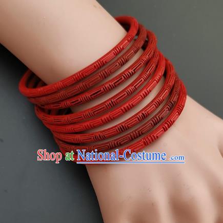 Chinese Traditional Handmade Carving Craft Red Lacquerware Bracelet Accessories