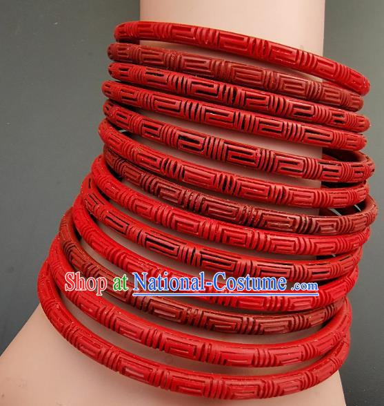 Chinese Traditional Handmade Carving Craft Red Lacquerware Bracelet Accessories