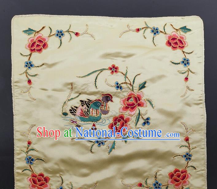 Chinese Traditional Embroidered Red Peony Mandarin Duck Cushion Fabric Handmade Embroidery Craft Embroidering White Silk Pillowslip Applique