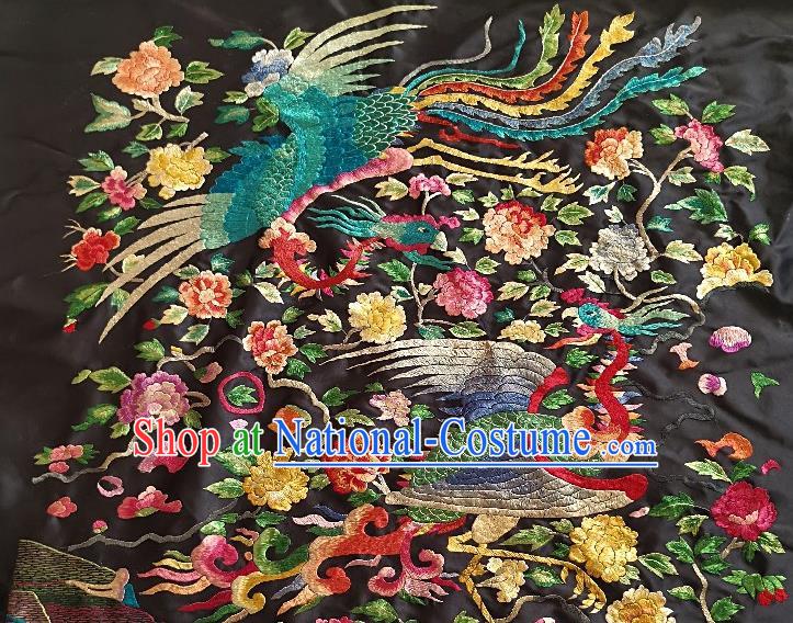 Chinese Traditional Embroidered Green Phoenix Peony Fabric Patches Handmade Embroidery Craft Embroidering Silk Applique