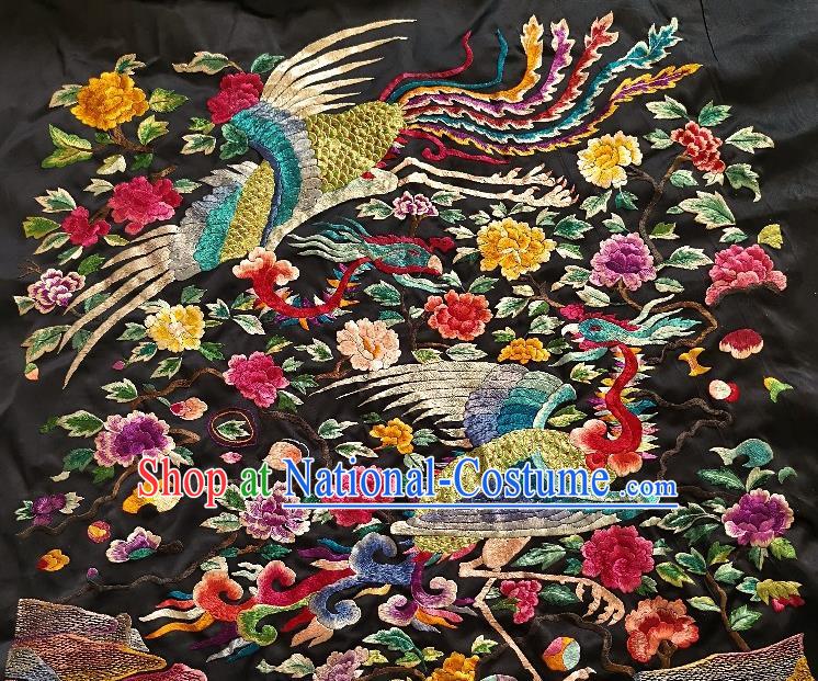 Chinese Traditional Embroidered Yellow Phoenix Peony Fabric Patches Handmade Embroidery Craft Embroidering Silk Applique