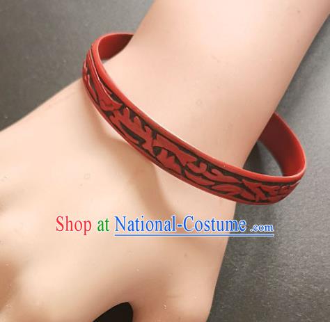 Chinese Traditional Handmade Carving Fish Dragon Craft Black Lacquerware Bracelet Accessories