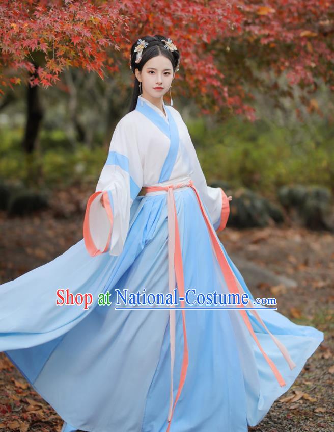 Chinese Jin Dynasty Patrician Female Costumes Traditional Ancient Hanfu Garment Blouse and Skirt for Young Lady