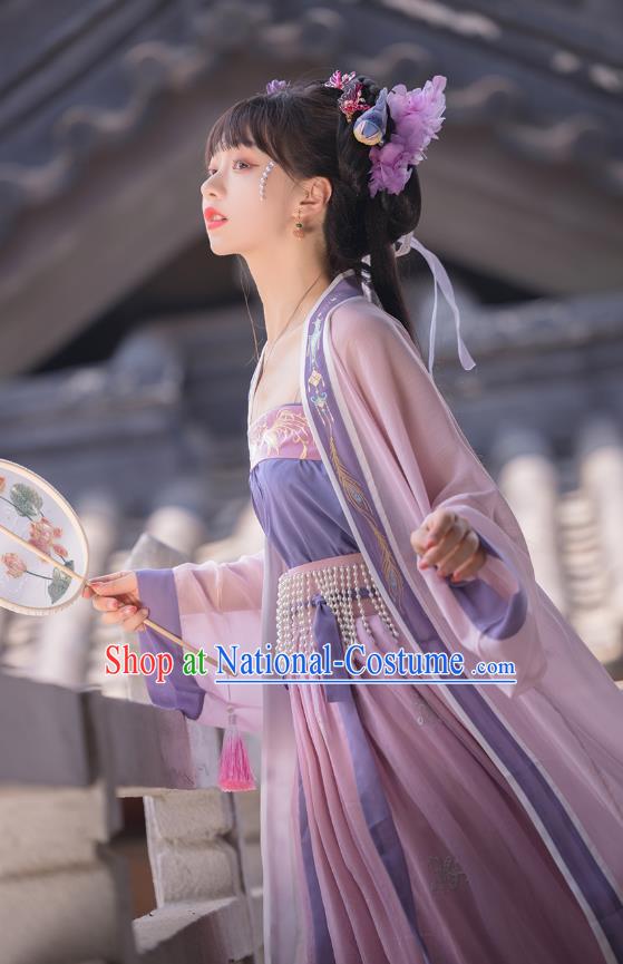 Traditional Chinese Song Dynasty Princess Costumes Ancient Court Lady Hanfu Garment Embroidered BeiZi Blouse Strapless and Skirt Full Set