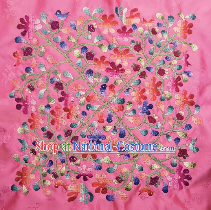 Traditional Chinese Embroidered Flowers Fabric Patches Handmade Embroidery Craft Accessories Embroidering Pink Silk Cushion Applique