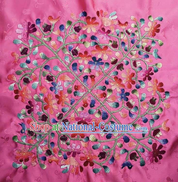 Traditional Chinese Embroidered Flowers Fabric Patches Handmade Embroidery Craft Accessories Embroidering Rosy Silk Cushion Applique