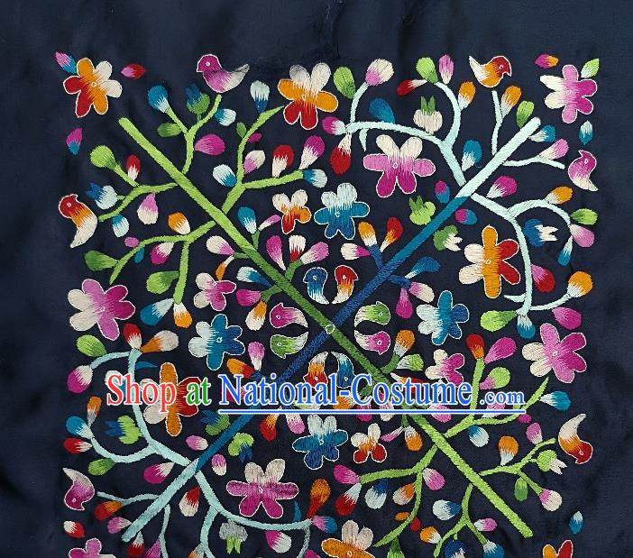 Traditional Chinese Embroidered Flowers Fabric Patches Handmade Embroidery Craft Accessories Embroidering Navy Silk Cushion Applique