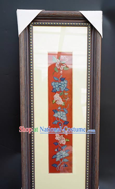 Chinese Traditional Embroidered Peony Framed Painting Handmade Embroidery Craft Embroidering Red Silk Decorative Picture