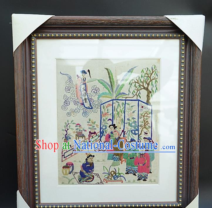 Chinese Traditional Embroidered Qing Dynasty Character Framed Painting Handmade Embroidery Craft Embroidering Silk Decorative Picture