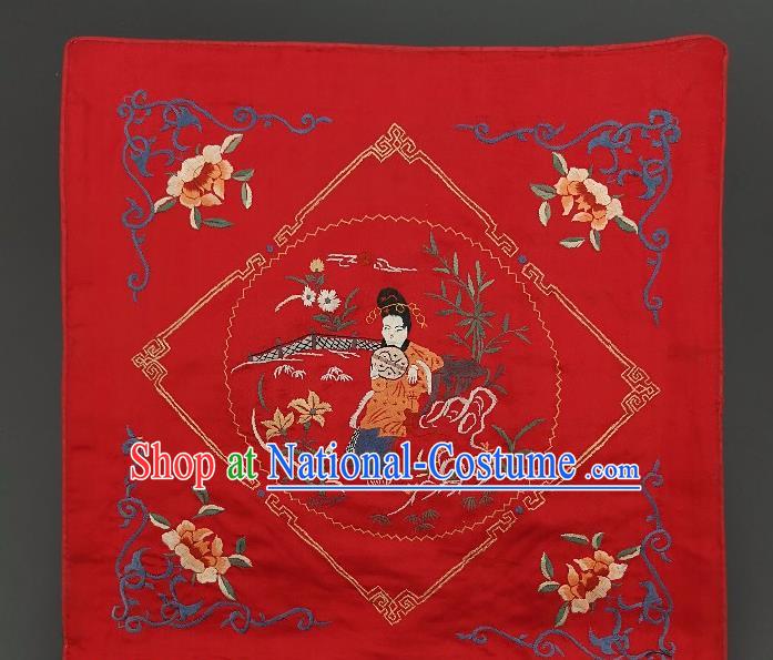 Traditional Chinese Embroidered Beauty Fabric Patches Handmade Embroidery Craft Accessories Embroidering Red Silk Cushion Applique