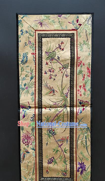 Chinese National Embroidered Orchids Bamboo Paintings Traditional Handmade Embroidery Craft Decorative Beige Silk Wall Picture