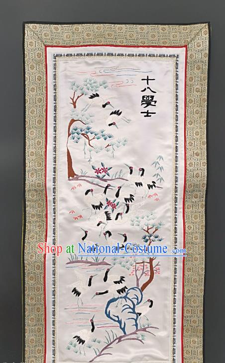 Chinese National Embroidered Cranes White Silk Paintings Traditional Handmade Embroidery Craft Decorative Wall Picture