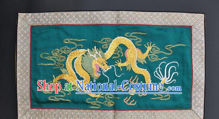 Chinese National Embroidered Dragon Wall Paintings Traditional Handmade Embroidery Craft Decorative Green Silk Picture