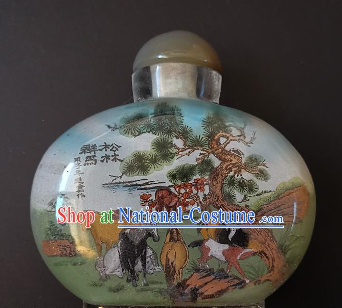 Chinese Snuff Bottle Traditional Handmade Painting Horses Pine Snuff Bottles