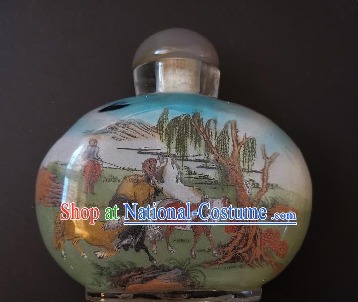 Chinese Snuff Bottle Traditional Handmade Painting Horses Pine Snuff Bottles