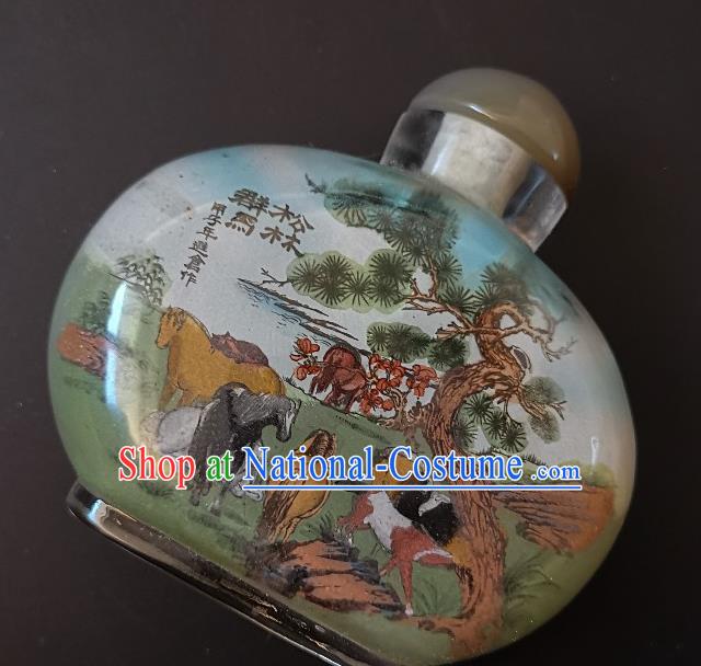 Chinese Snuff Bottle Traditional Handmade Painting Horses Pine Snuff Bottles