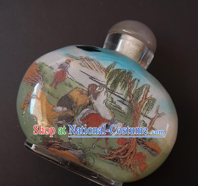 Chinese Snuff Bottle Traditional Handmade Painting Horses Pine Snuff Bottles