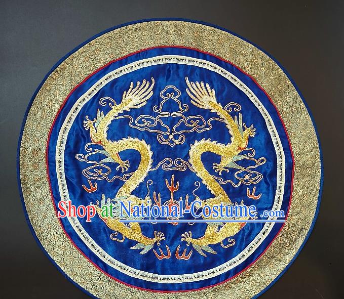 Traditional Chinese Embroidered Dragons Royalblue Fabric Hand Embroidering Dress Round Applique Embroidery Cushion Patches Accessories