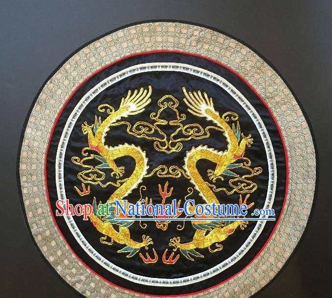 Traditional Chinese Embroidered Dragons Black Fabric Hand Embroidering Dress Round Applique Embroidery Cushion Patches Accessories