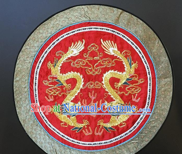 Traditional Chinese Embroidered Dragons Red Fabric Hand Embroidering Dress Round Applique Embroidery Cushion Patches Accessories