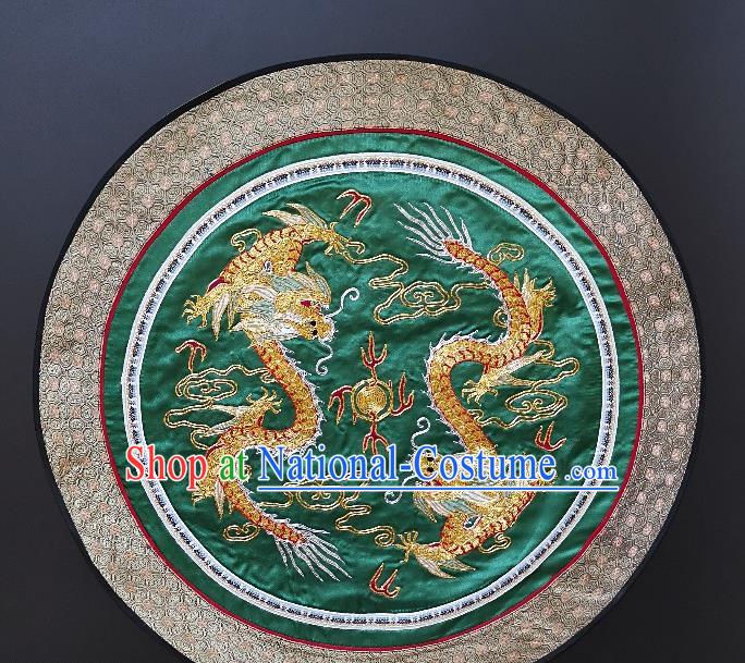 Traditional Chinese Embroidered Dragons Green Fabric Hand Embroidering Dress Round Applique Embroidery Cushion Patches Accessories