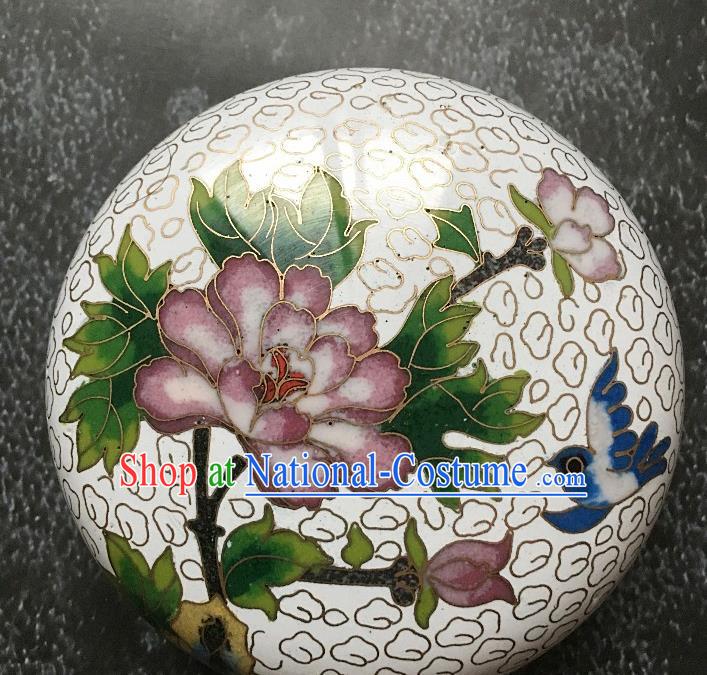 Chinese Traditional Cloisonne Peony Pattern Rouge Box Handmade Brass Craft Enamel White Inkpad Box Accessories