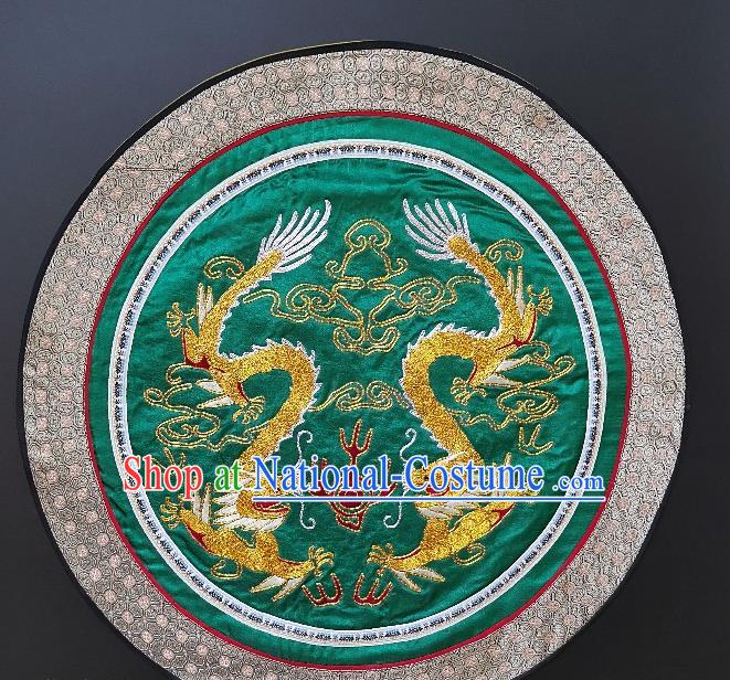 Traditional Chinese Embroidered Double Dragons Green Fabric Hand Embroidering Dress Round Applique Embroidery Cushion Patches Accessories