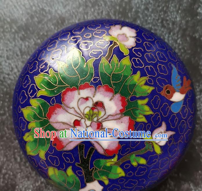 Chinese Traditional Cloisonne Peony Pattern Rouge Box Handmade Brass Craft Enamel Royalblue Inkpad Box Accessories