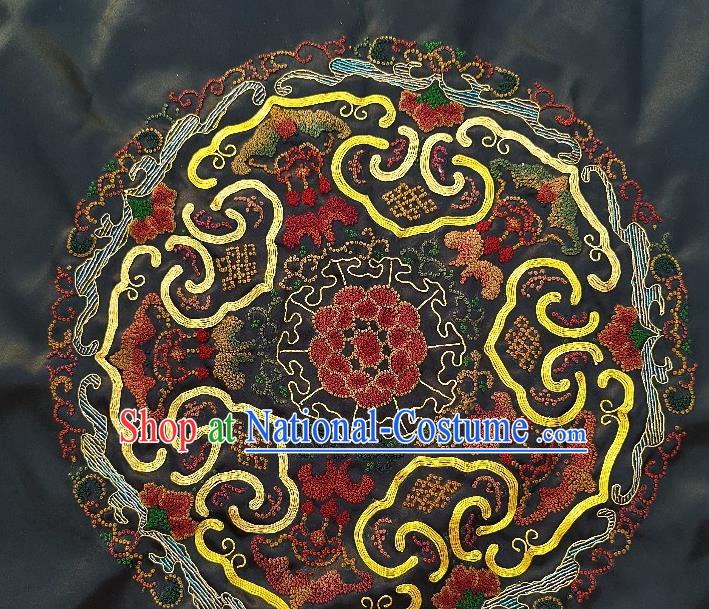 Traditional Chinese Embroidered Bats Fabric Hand Embroidering Dress Round Applique Embroidery Silk Patches Accessories