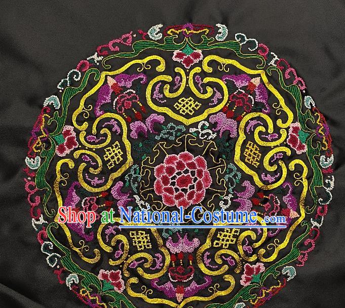 Traditional Chinese Embroidered Purple Bats Fabric Hand Embroidering Dress Round Applique Embroidery Silk Patches Accessories