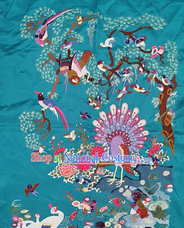 Traditional Chinese Embroidered Birds Peacock Green Silk Fabric Patches Handmade Embroidery Craft Accessories Embroidering Dress Applique