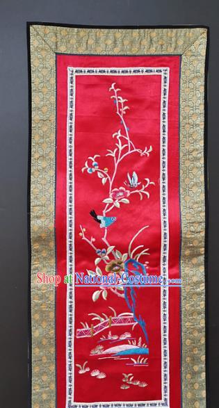 Chinese National Embroidered Peach Blossom Paintings Traditional Handmade Embroidery Decorative Red Silk Picture Craft