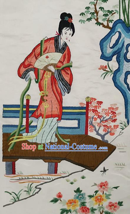 Chinese National Embroidered Beauty Xue Baochai Painting Traditional Handmade Embroidery Craft Embroidering Silk Decorative Wall Picture