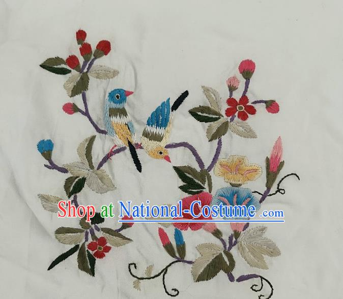 Traditional Chinese Embroidered Petunia Birds Silk Fabric Patches Handmade Embroidery Craft Accessories Embroidering Dress Applique