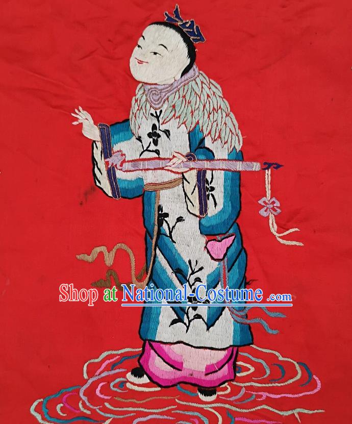 Chinese National Embroidered Legend Eight Immortals Han Xiangzi Painting Traditional Handmade Embroidery Craft Embroidering Red Silk Decorative Wall Picture