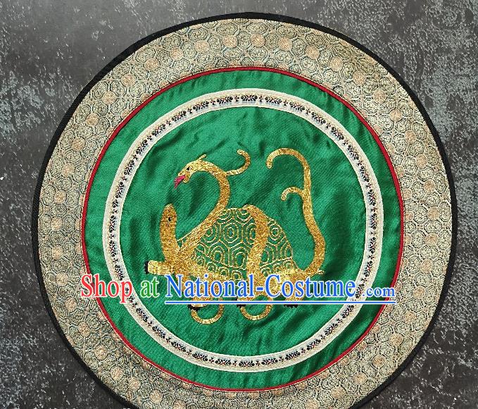 Traditional Chinese Embroidered Tortoise Fabric Hand Embroidering Dress Round Applique Embroidery Green Silk Patches Accessories