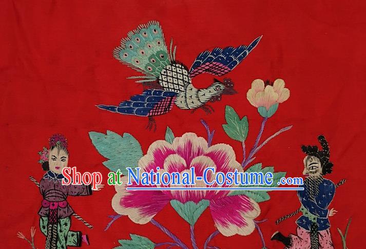 Traditional Chinese Embroidered Flowers Kids Red Silk Patches Handmade Embroidery Craft Accessories Embroidering Dress Fabric Applique