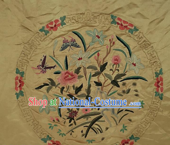 Traditional Chinese Embroidered Orchids Yellow Silk Patches Handmade Embroidery Craft Accessories Embroidering Dress Fabric Round Applique