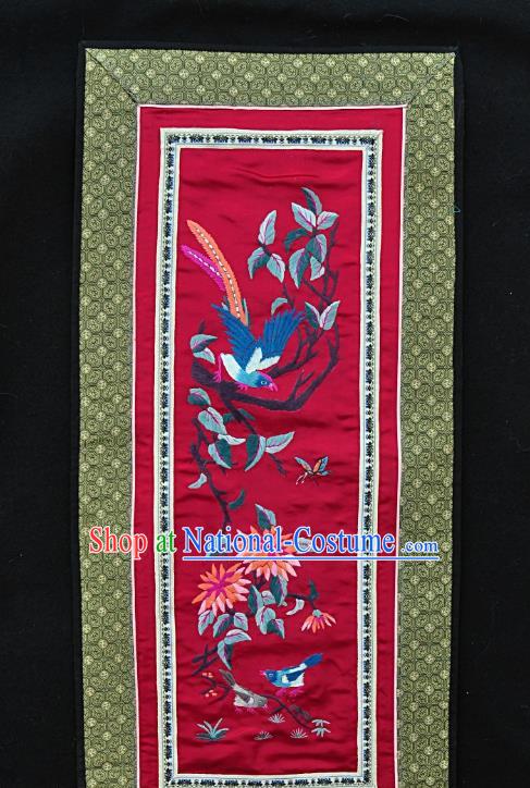 Chinese National Embroidered Blue Bird Flowers Silk Painting Traditional Handmade Embroidery Craft Embroidering Decorative Wall Picture