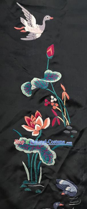 Chinese National Embroidered Swan Lotus Black Silk Painting Traditional Handmade Embroidery Craft Embroidering Decorative Wall Picture