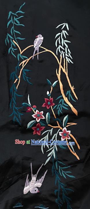 Chinese National Embroidered Willow Swallow Black Silk Painting Traditional Handmade Embroidery Craft Embroidering Decorative Wall Picture