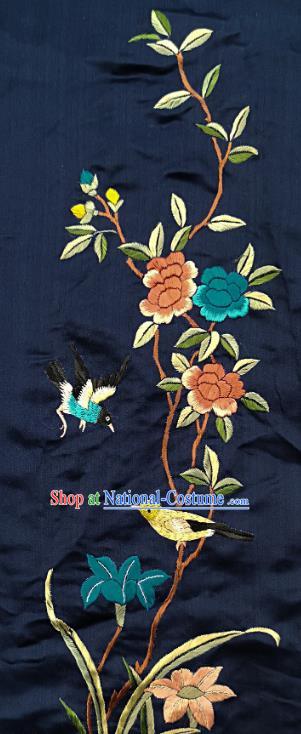 Chinese National Embroidered Blue Bird Peony Silk Painting Traditional Handmade Embroidery Craft Embroidering Decorative Wall Picture